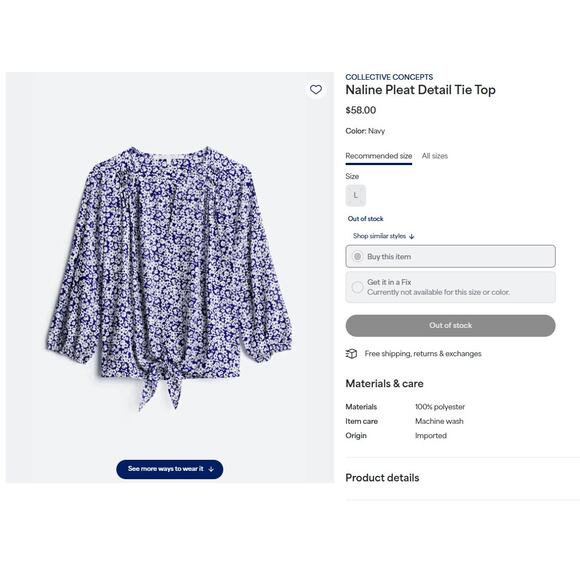 Collective Concepts (L) Naline Pleat Detail Tie Top - Stitch Fix V Neck Blouse - Picture 10 of 11